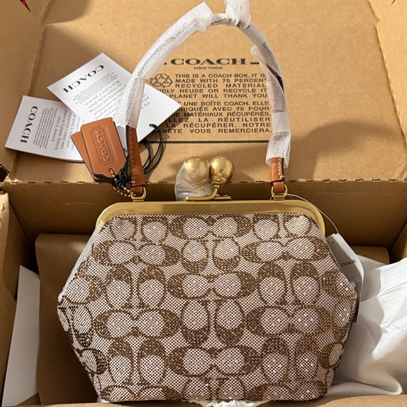 Coach Kisslock Frame Bag 16 In Crystal Signature Jacquard - Picture 5 of 8